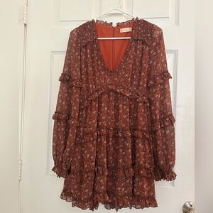 Burgundy long sleeve Floral Altar’d State dress, size M